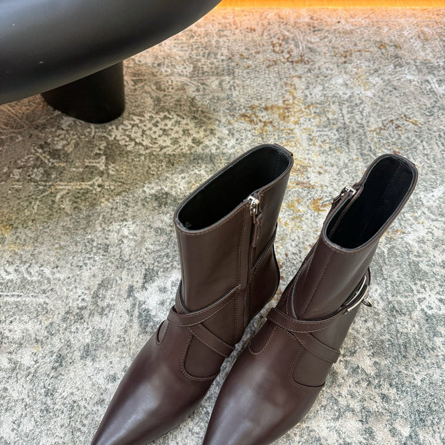 HM 26S POINTED-TOE ANKLE BOOTS 35 MM IN DARK BROWN CALFSKIN