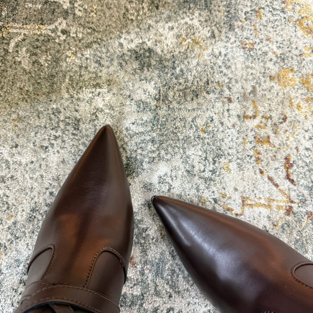 HM 26S POINTED-TOE ANKLE BOOTS 35 MM IN DARK BROWN CALFSKIN