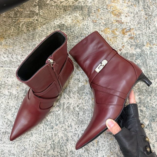 HM 26S POINTED-TOE ANKLE BOOTS 35 MM IN WINE RED CALFSKIN 