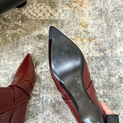 HM 26S POINTED-TOE ANKLE BOOTS 35 MM IN WINE RED CALFSKIN 