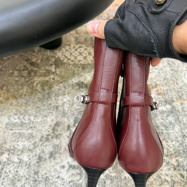 HM 26S POINTED-TOE ANKLE BOOTS 35 MM IN WINE RED CALFSKIN 