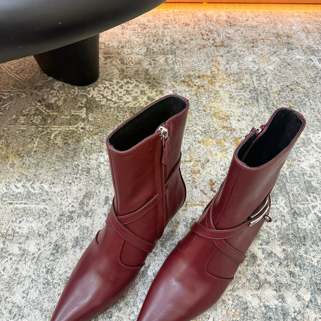 HM 26S POINTED-TOE ANKLE BOOTS 35 MM IN WINE RED CALFSKIN 