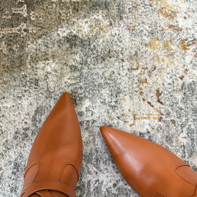 HM 26S POINTED-TOE ANKLE BOOTS 35 MM IN COGNAC BROWN CALFSKIN 