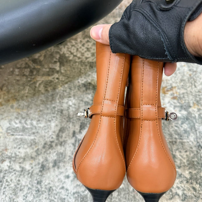 HM 26S POINTED-TOE ANKLE BOOTS 35 MM IN COGNAC BROWN CALFSKIN 