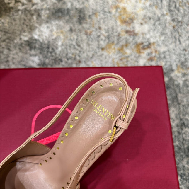 VALENTINO 26S BOW SLINGBACKS 45 MM IN NUDE AND LIGHT BLUE CALFSKIN