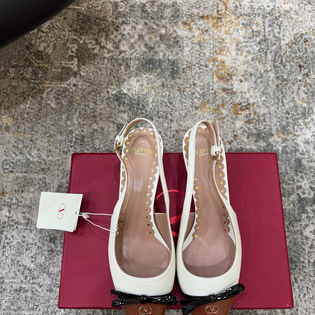 VALENTINO 26S BOW SLINGBACKS 45 MM IN WHITE AND BROWN CALFSKIN