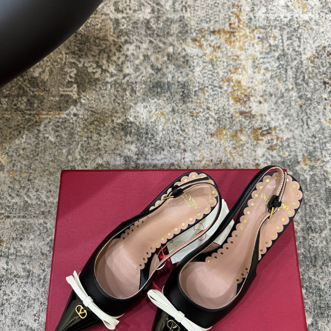 VALENTINO 26S BOW SLINGBACKS 75 MM IN BLACK CALFSKIN