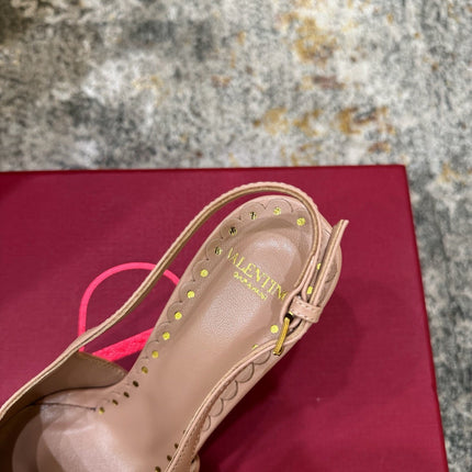 VALENTINO 26S BOW SLINGBACKS 75 MM IN NUDE AND LIGHT BLUE CALFSKIN