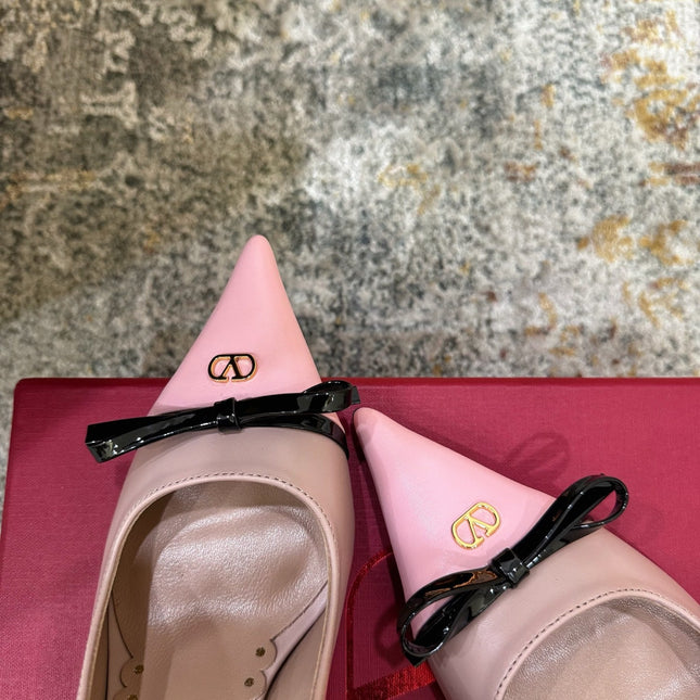 VALENTINO 26S BOW HIGH HEELS 75 MM IN NUDE AND LIGHT PINK CALFSKIN