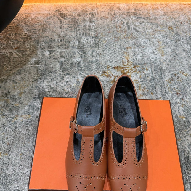HM 26S PERFORATED BALLET FLATS IN BROWN CALFSKIN