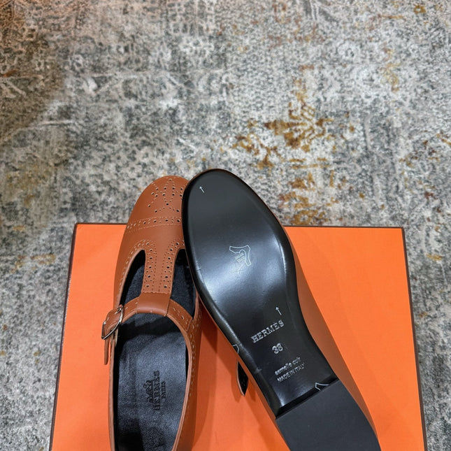 HM 26S PERFORATED BALLET FLATS IN BROWN CALFSKIN