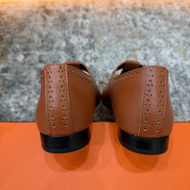 HM 26S PERFORATED BALLET FLATS IN BROWN CALFSKIN