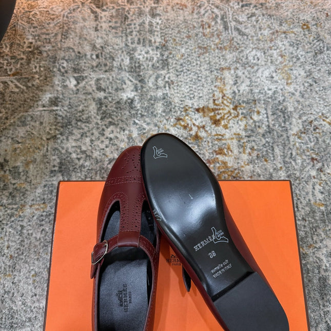 HM 26S PERFORATED BALLET FLATS IN WINE RED CALFSKIN