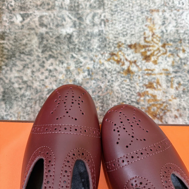 HM 26S PERFORATED BALLET FLATS IN WINE RED CALFSKIN