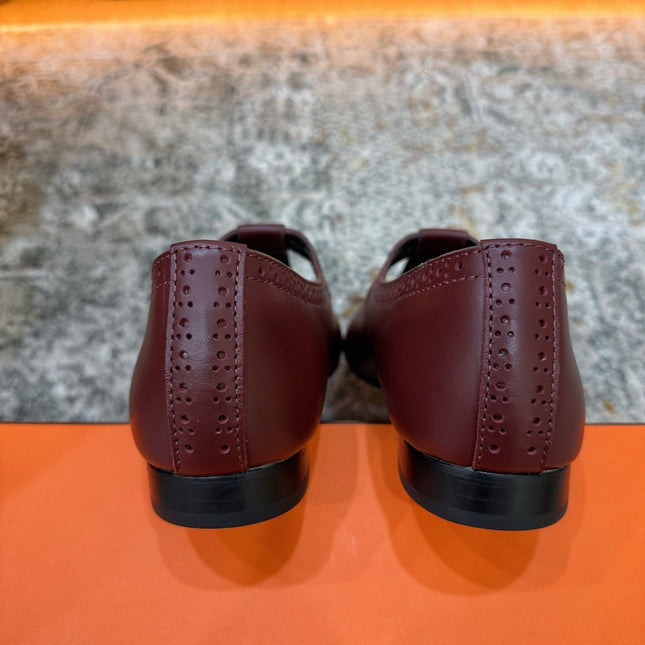 HM 26S PERFORATED BALLET FLATS IN WINE RED CALFSKIN