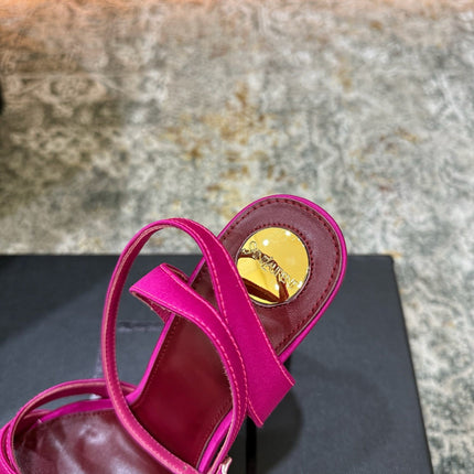 YSL 26S WOVEN-STRAP HIGH-HEEL SANDALS 130 MM IN PINK SATIN