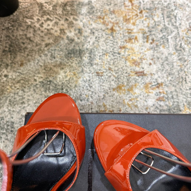 YSL 26S HIGH-HEEL SANDALS 130 MM IN TERRACOTTA GLOSSY CALFSKIN