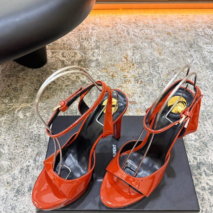 YSL 26S HIGH-HEEL SANDALS 130 MM IN TERRACOTTA GLOSSY CALFSKIN