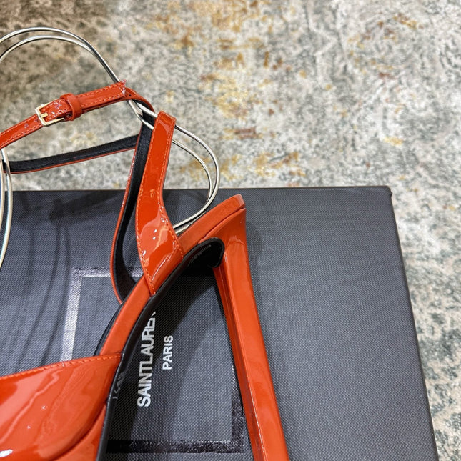 YSL 26S HIGH-HEEL SANDALS 130 MM IN TERRACOTTA GLOSSY CALFSKIN