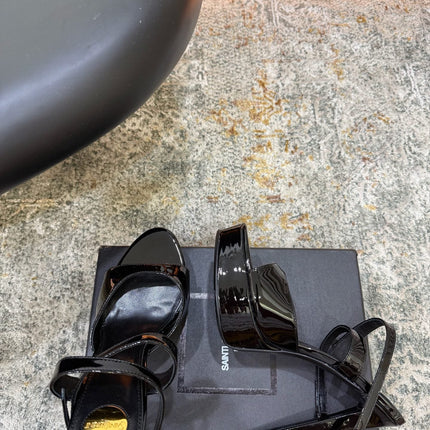 YSL 26S HIGH-HEEL SANDALS 130 MM IN BLACK GLOSSY CALFSKIN