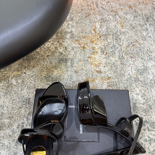 YSL 26S HIGH-HEEL SANDALS 130 MM IN BLACK GLOSSY CALFSKIN