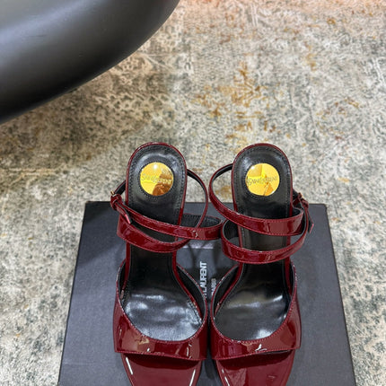 YSL 26S HIGH-HEEL SANDALS 130 MM IN DARK RED GLOSSY CALFSKIN