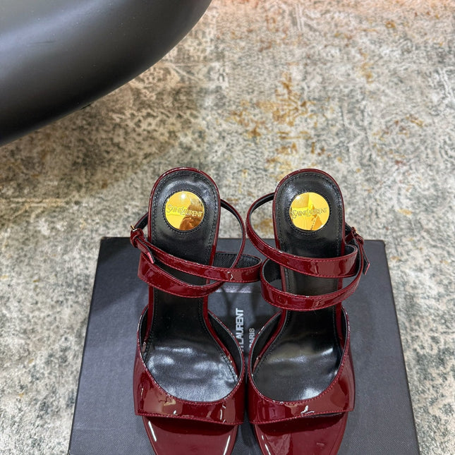 YSL 26S HIGH-HEEL SANDALS 130 MM IN DARK RED GLOSSY CALFSKIN