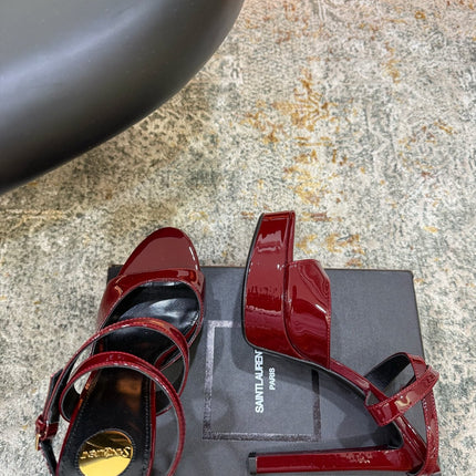 YSL 26S HIGH-HEEL SANDALS 130 MM IN DARK RED GLOSSY CALFSKIN