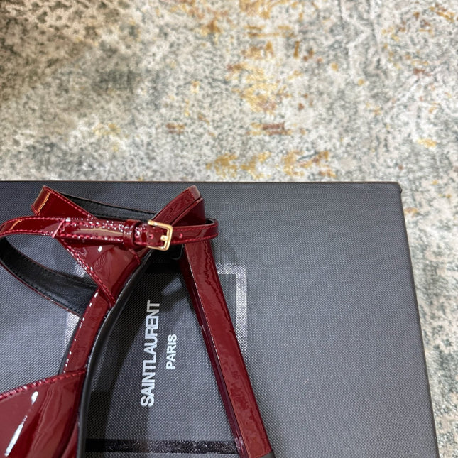 YSL 26S HIGH-HEEL SANDALS 130 MM IN DARK RED GLOSSY CALFSKIN