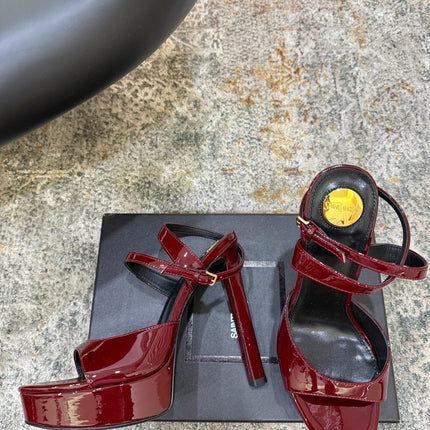 YSL 26S HIGH-HEEL SANDALS 130 MM IN DARK RED GLOSSY CALFSKIN
