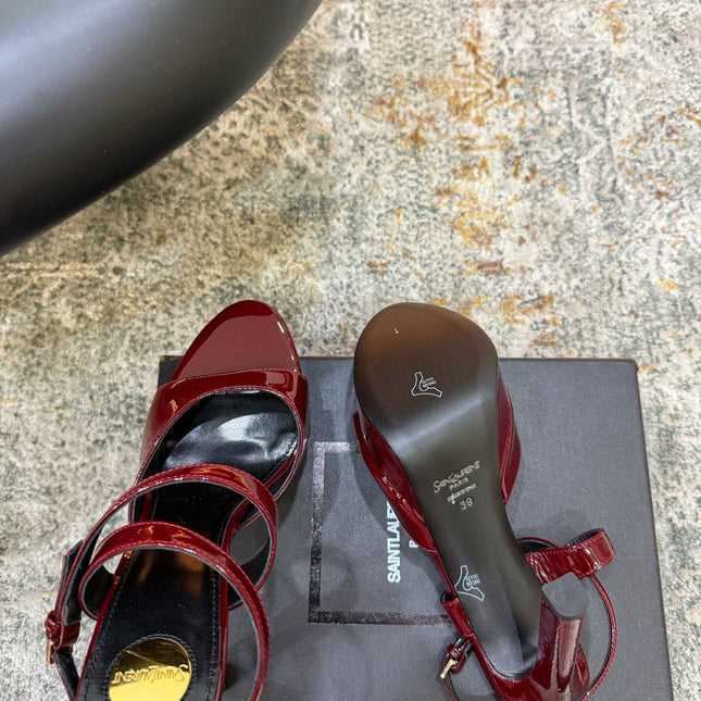 YSL 26S HIGH-HEEL SANDALS 130 MM IN DARK RED GLOSSY CALFSKIN