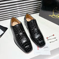CL CROCODILE SKIN TEXTURE LOAFERS IN BLACK CALFSKIN