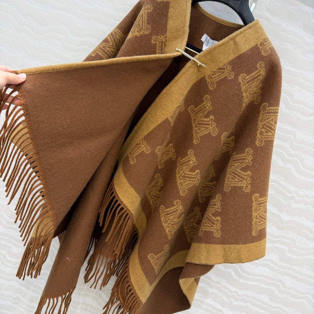 MAX MARA 25S FRINGED KNIT CAPE 165