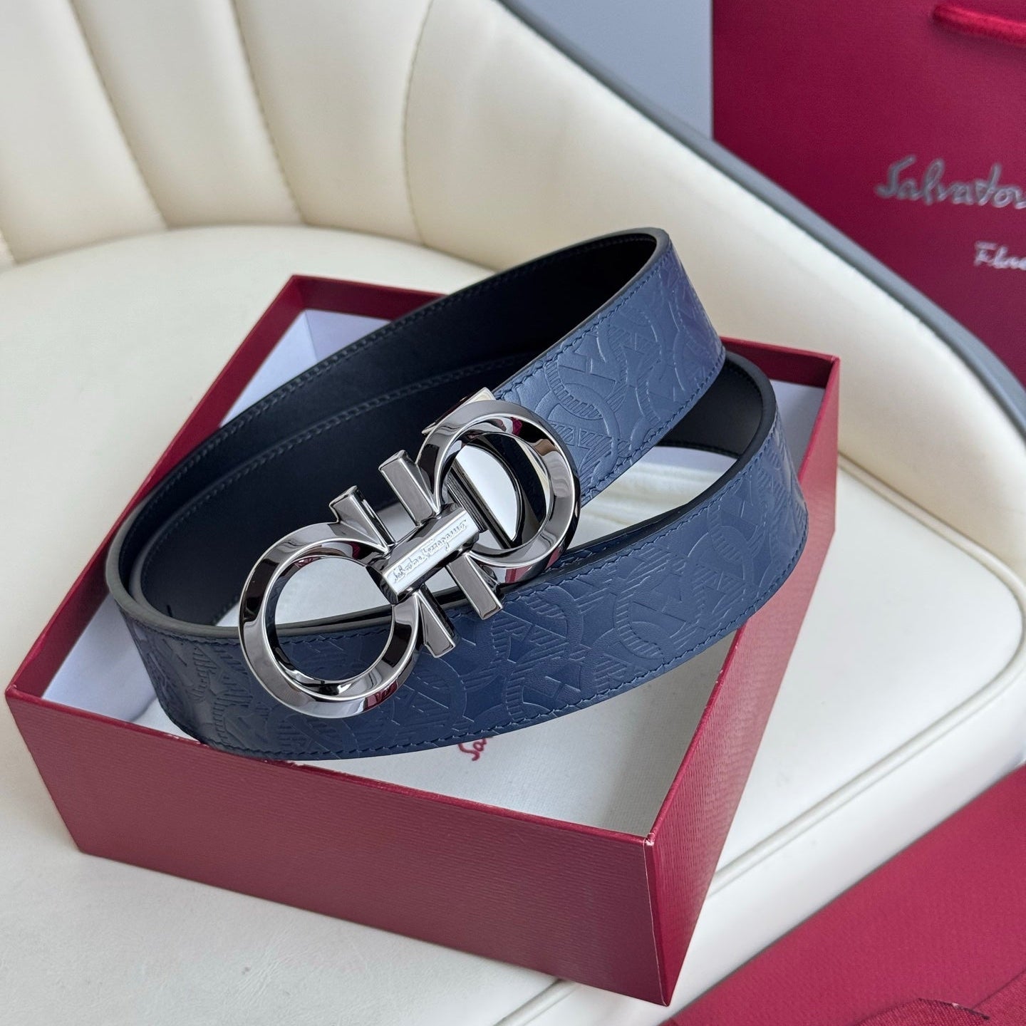BELT 35MM IN NAVY BLUE CALFSKIN 621659