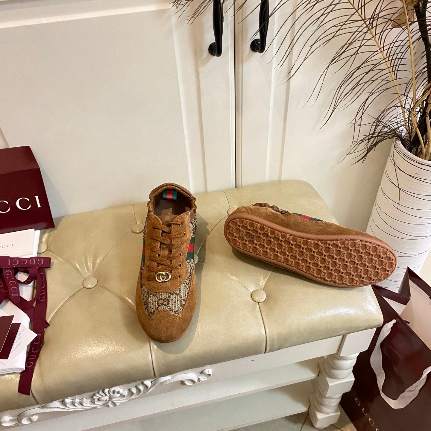 GUCCI 26S SNEAKER IN BROWN SUEDE CRYSTAL EMBELLISHED