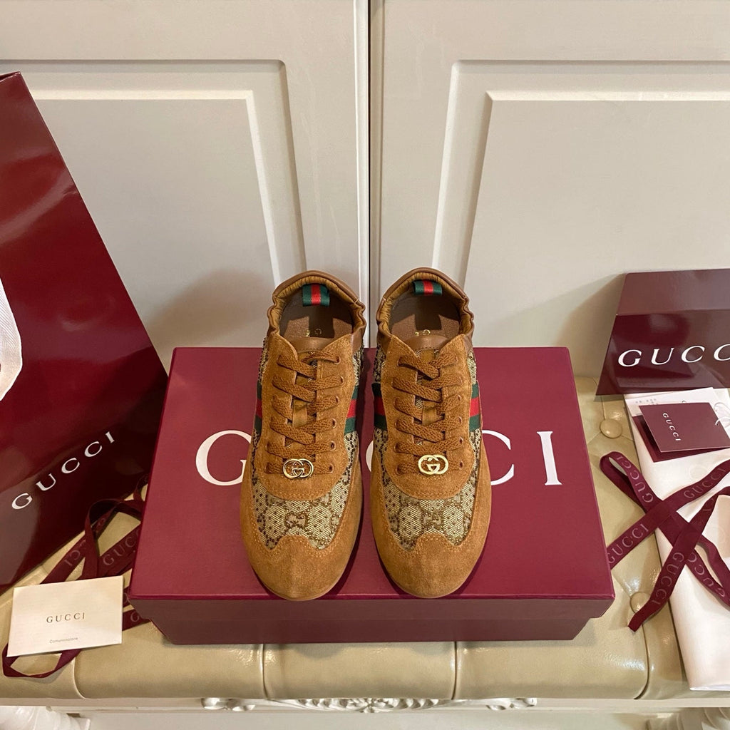 GUCCI 26S SNEAKER IN BROWN SUEDE CRYSTAL EMBELLISHED