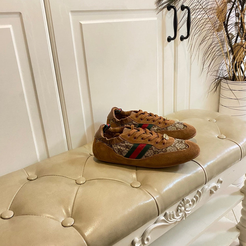 GUCCI 26S SNEAKER IN BROWN SUEDE CRYSTAL EMBELLISHED