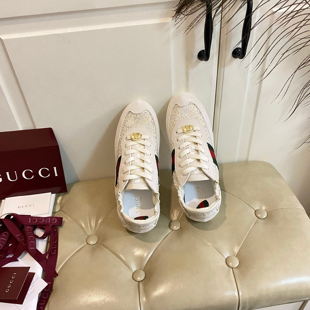 GUCCI 26S SNEAKER IN CREAM WHITE SUEDE CRYSTAL EMBELLISHED