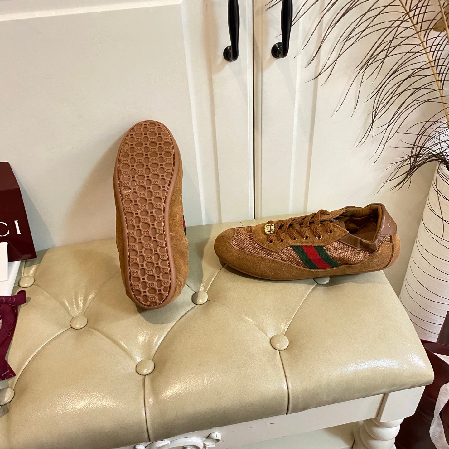 GUCCI 26S SNEAKER IN BROWN SUEDE AND MESH FABRIC