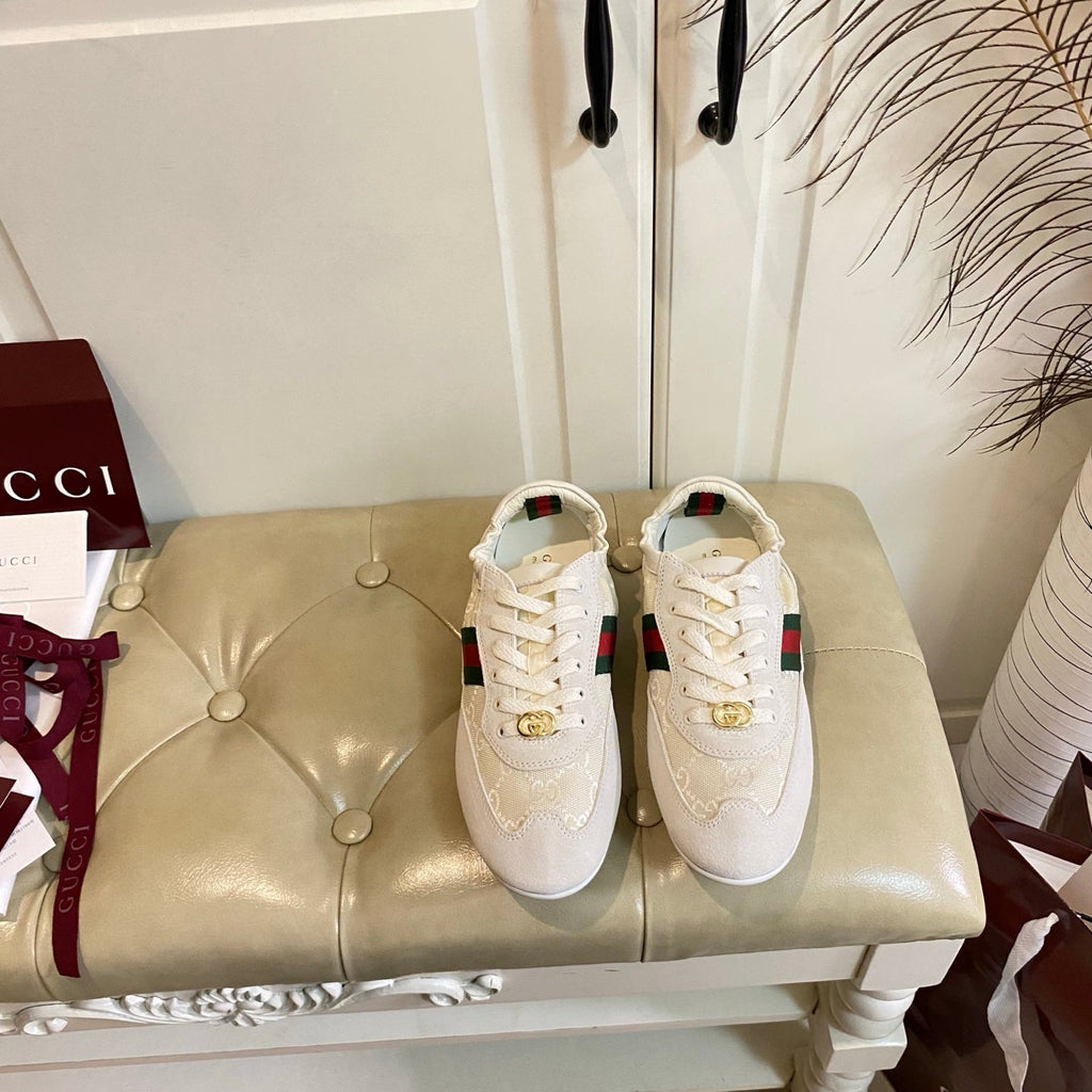 GUCCI 26S SNEAKER IN CREAM WHITE SUEDE AND CANVAS