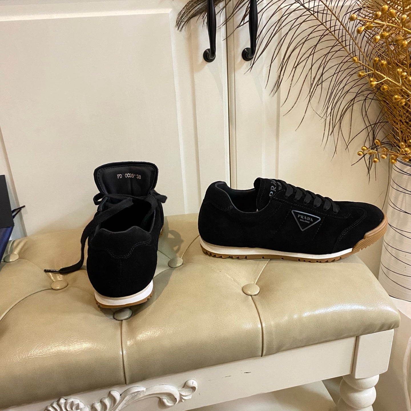 PRADA 26S LACE UP SNEAKERS IN BLACK SUEDE