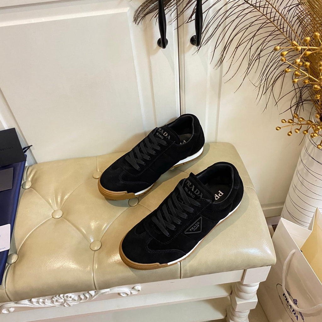 PRADA 26S LACE UP SNEAKERS IN BLACK SUEDE
