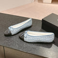BALLET FLATS IN LIGHT BLUE DENIM AND BLACK SATIN