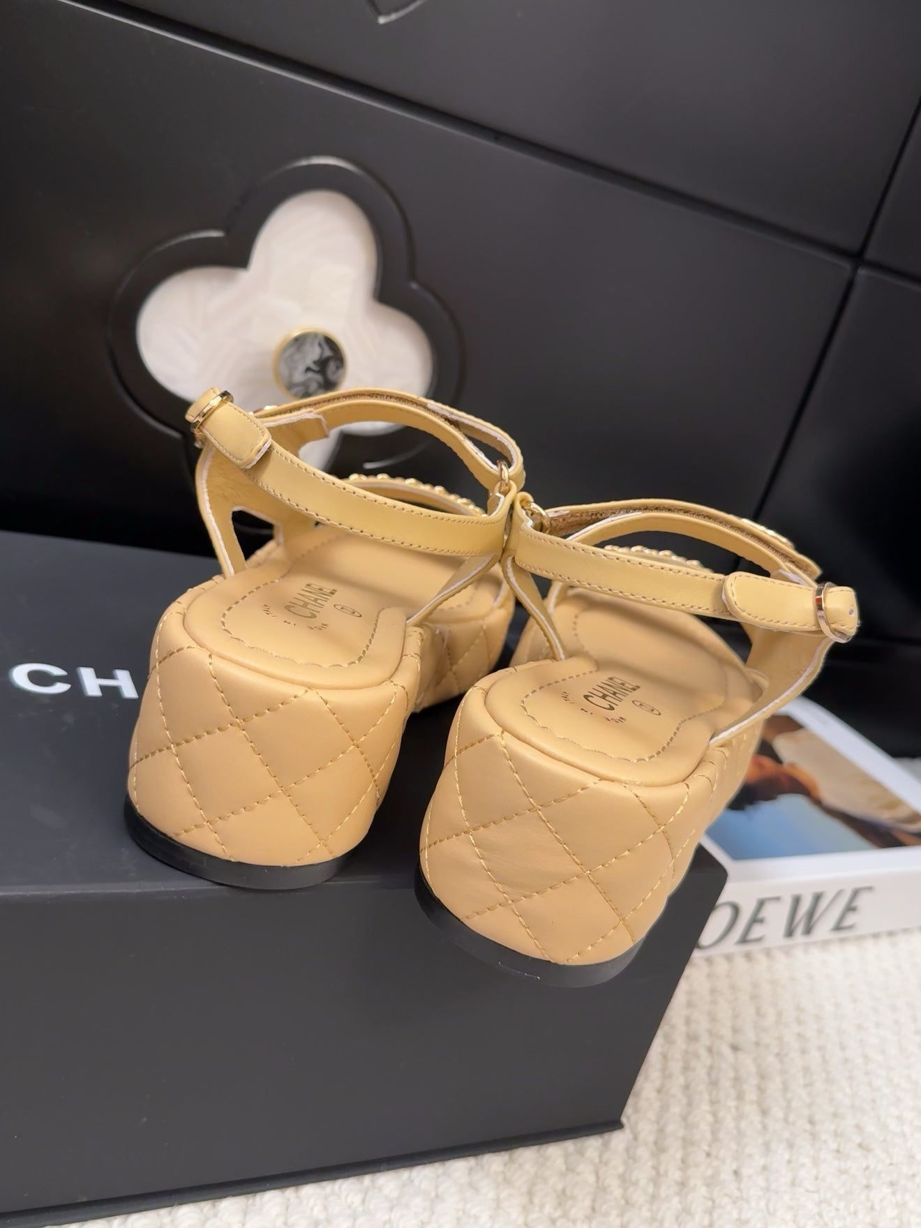 THICK-SOLED SANDALS 55 MM IN SAND YELLOW CALFSKIN