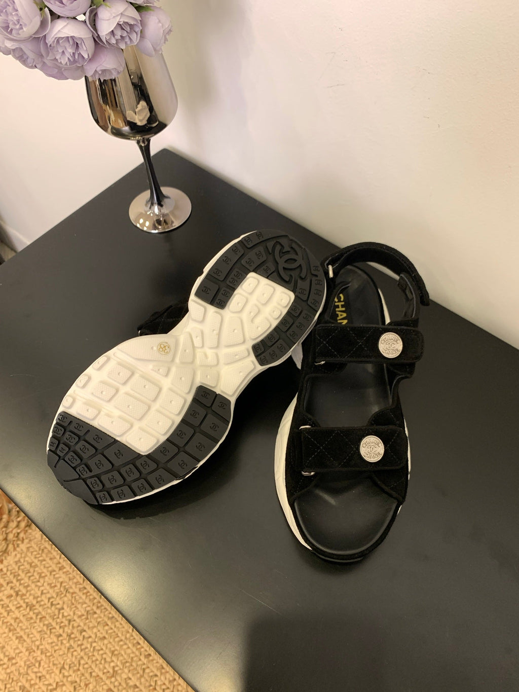 SANDAL 25S IN BLACK SUEDE FABRIC