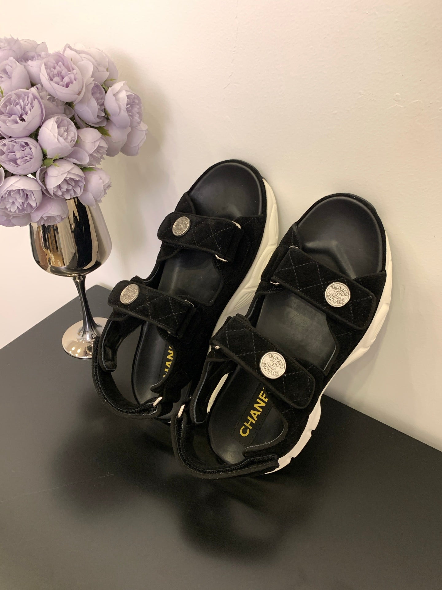 SANDAL 25S IN BLACK SUEDE FABRIC