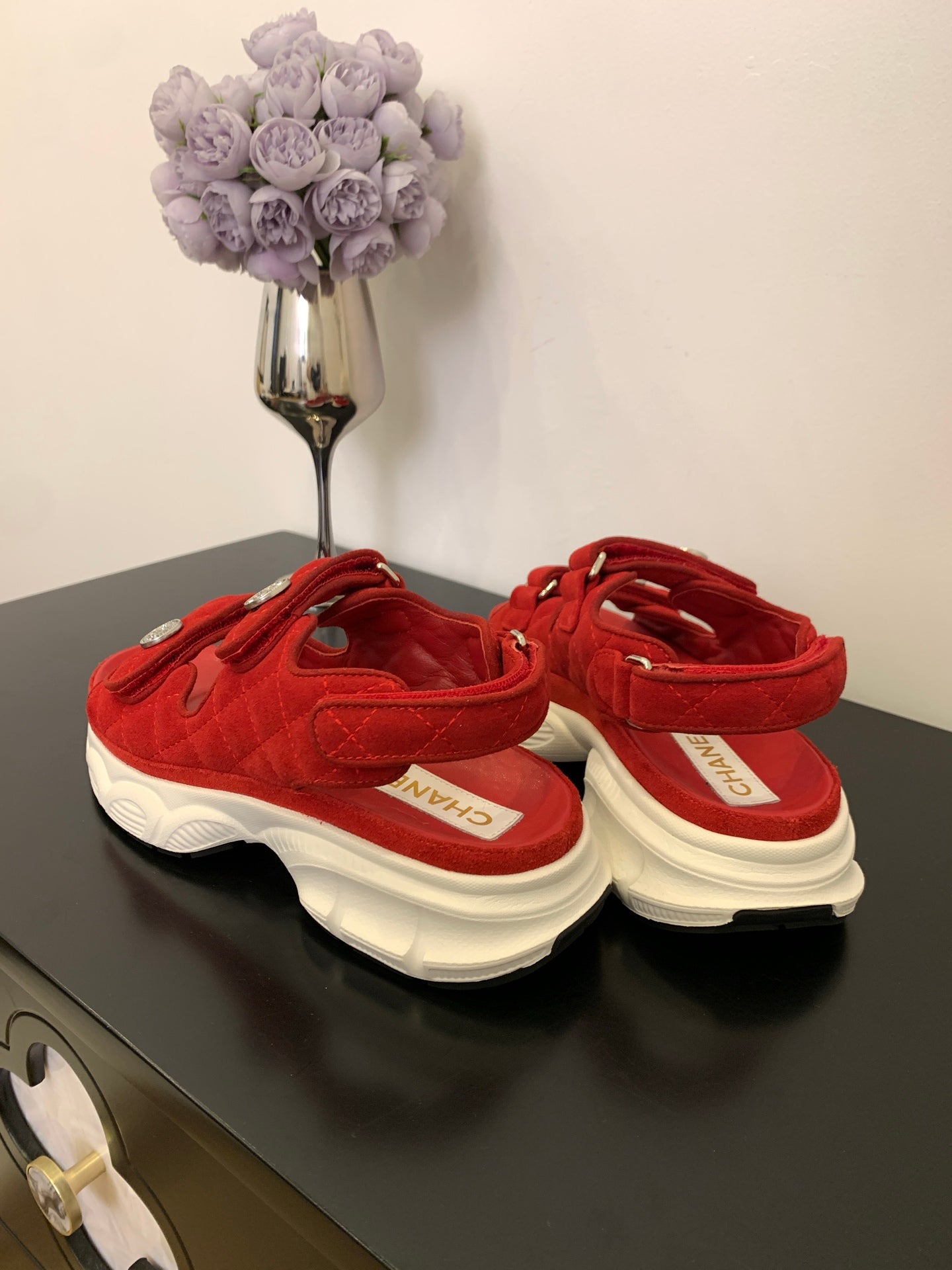 SANDAL 25S IN RED SUEDE FABRIC