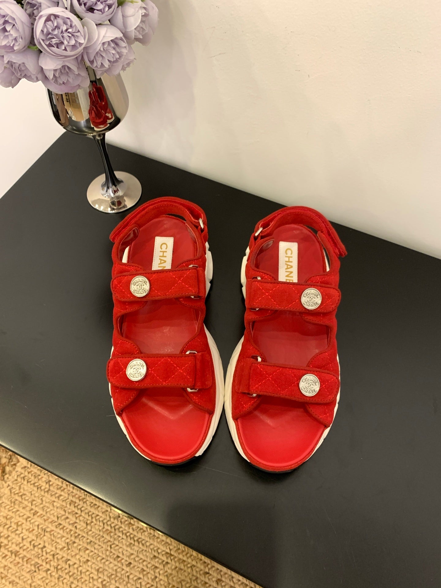 SANDAL 25S IN RED SUEDE FABRIC