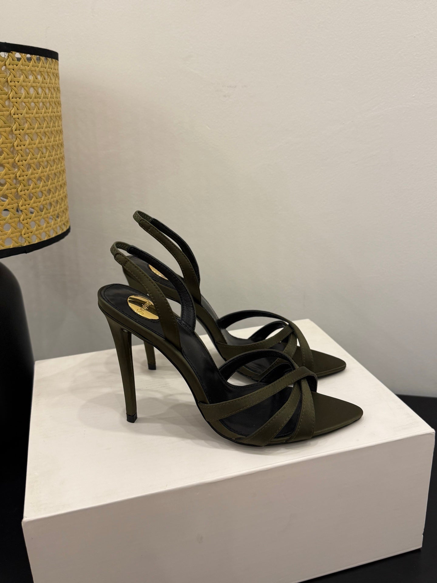 YSL 26S HIGH-HEELED SANDALS 105 MM IN BLACK SATIN