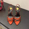 YSL 26S HIGH-HEELED SANDALS 105 MM IN ORANGE SATIN